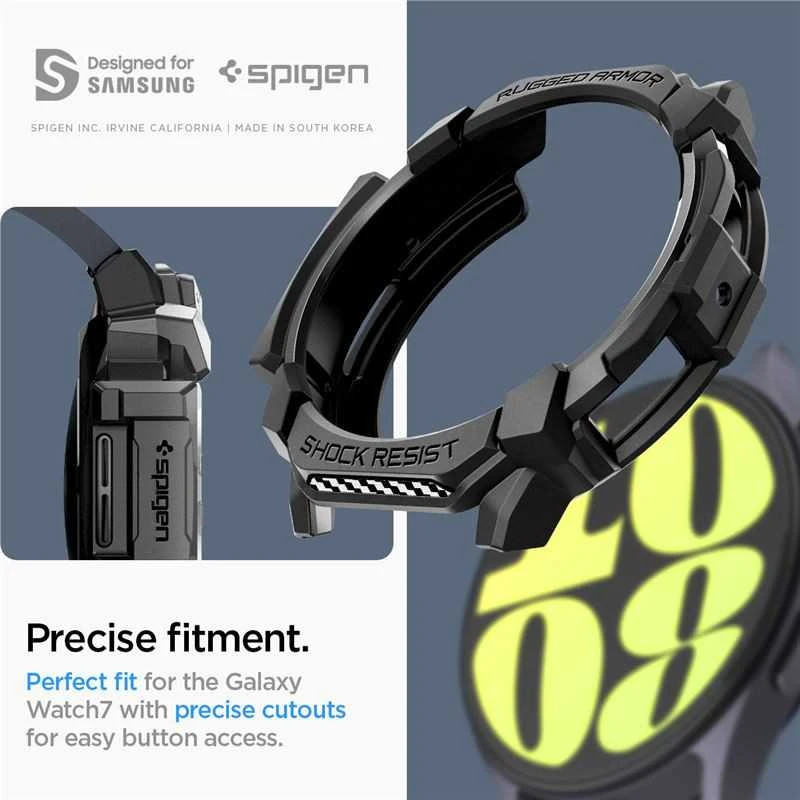 „Spigen Rugged Armor“ dėklas, skirtas „Samsung Galaxy Watch 7“ 44 mm (matinis juodas)