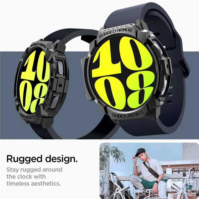 „Spigen Rugged Armor“ dėklas, skirtas „Samsung Galaxy Watch 7“ 44 mm (matinis juodas)