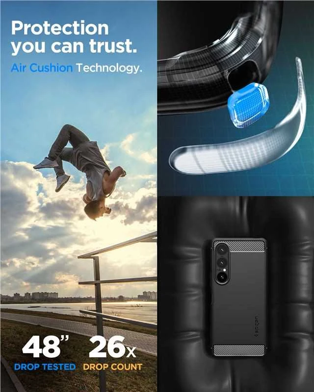 „Spigen Rugged Armor“ dėklas, skirtas „Sony Xperia 1 VII“ - matinis juodas