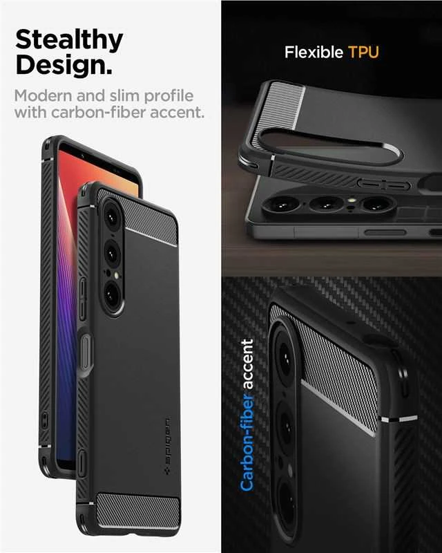 „Spigen Rugged Armor“ dėklas, skirtas „Sony Xperia 1 VII“ - matinis juodas