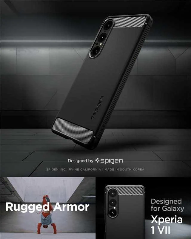 „Spigen Rugged Armor“ dėklas, skirtas „Sony Xperia 1 VII“ - matinis juodas