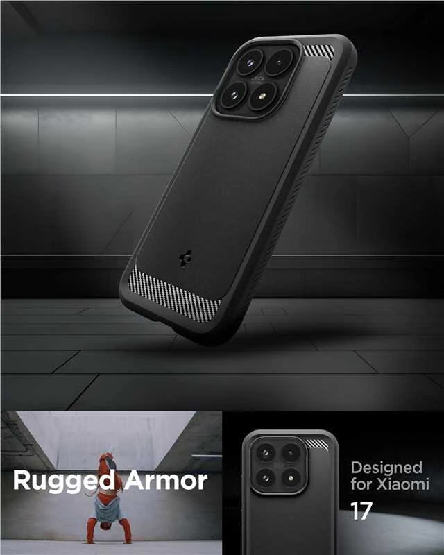 Spigen RUGGED Armor dėklas telefonui Xiaomi 17 matinės juodos spalvos