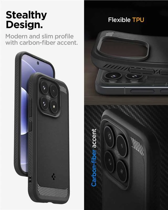 Spigen RUGGED Armor dėklas telefonui Xiaomi 17 matinės juodos spalvos