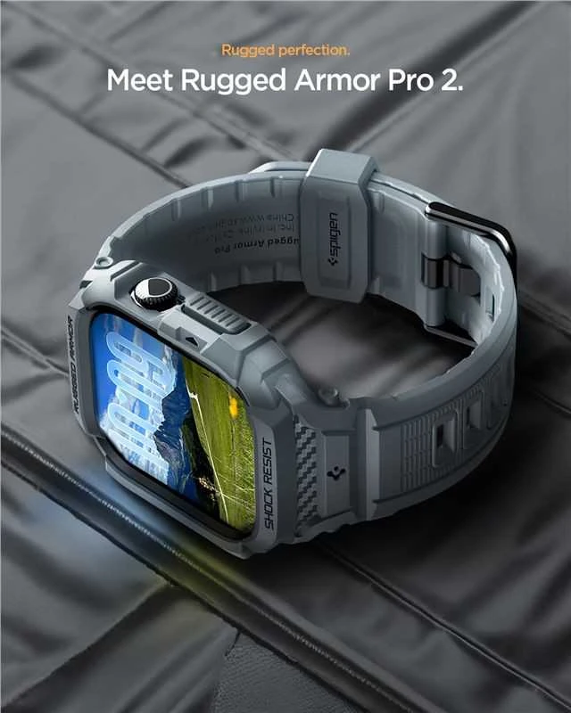 Spigen „Rugged Armor Pro 2“, tamsiai pilka – „Apple Watch 11“ (46 mm)