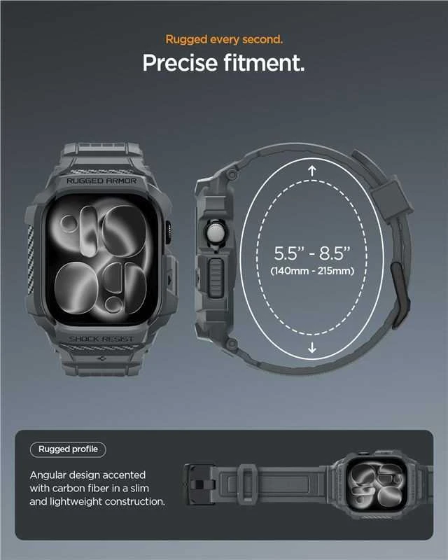 Spigen „Rugged Armor Pro 2“, tamsiai pilka – „Apple Watch 11“ (46 mm)