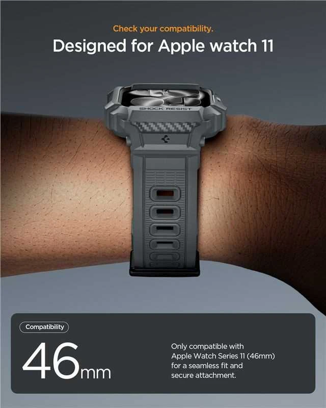 Spigen „Rugged Armor Pro 2“, tamsiai pilka – „Apple Watch 11“ (46 mm)