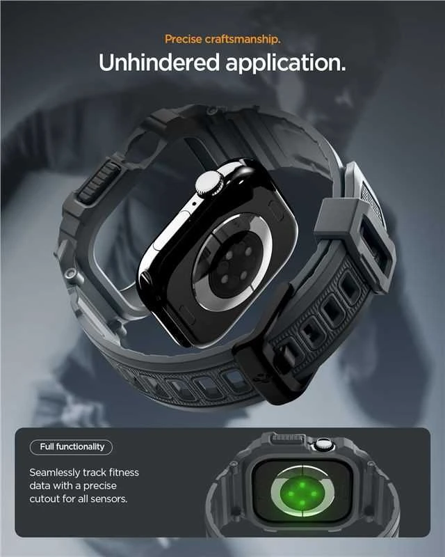 Spigen „Rugged Armor Pro 2“, tamsiai pilka – „Apple Watch 11“ (46 mm)