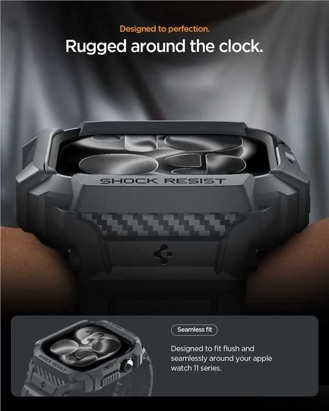 Spigen „Rugged Armor Pro 2“, tamsiai pilka – „Apple Watch 11“ (46 mm)