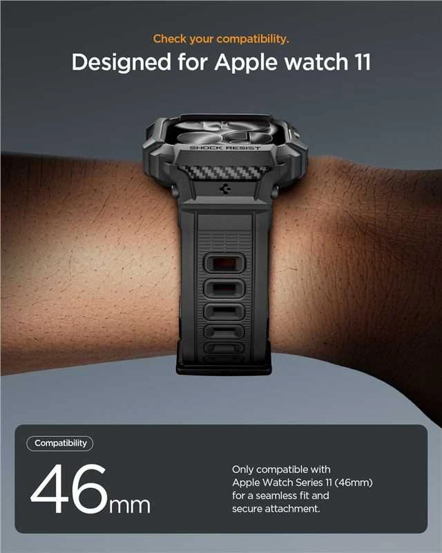 Spigen „Rugged Armor Pro 2“, matinis juodas – „Apple Watch 11“ 46 mm