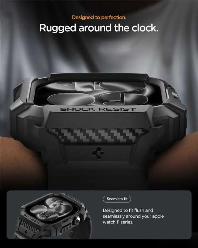 Spigen „Rugged Armor Pro 2“, matinis juodas – „Apple Watch 11“ 46 mm