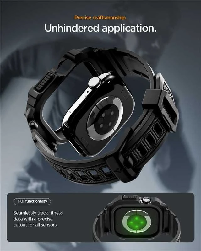Spigen „Rugged Armor Pro 2“, matinis juodas – „Apple Watch 11“ 46 mm