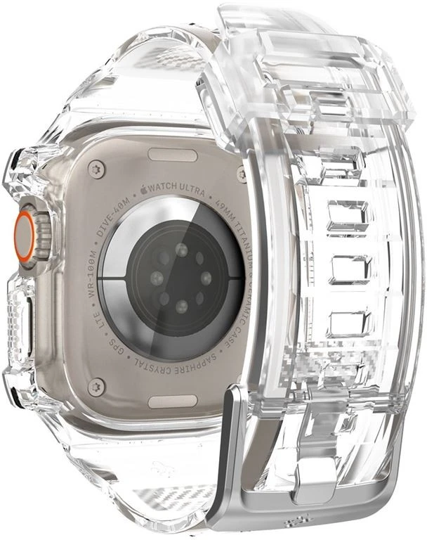 „Spigen Rugged Armor Pro“ dėklas – apyrankė su dėklu, skirta „Apple Watch Ultra“ 49 mm (skaidrus)