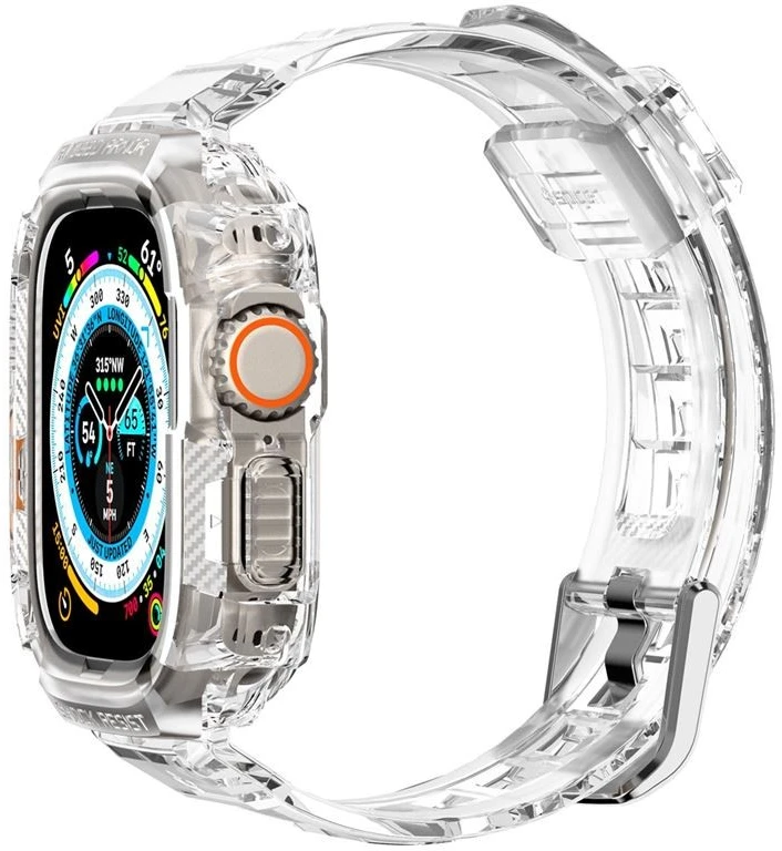 „Spigen Rugged Armor Pro“ dėklas – apyrankė su dėklu, skirta „Apple Watch Ultra“ 49 mm (skaidrus)