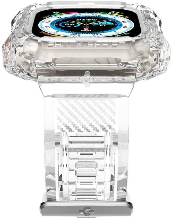 „Spigen Rugged Armor Pro“ dėklas – apyrankė su dėklu, skirta „Apple Watch Ultra“ 49 mm (skaidrus)