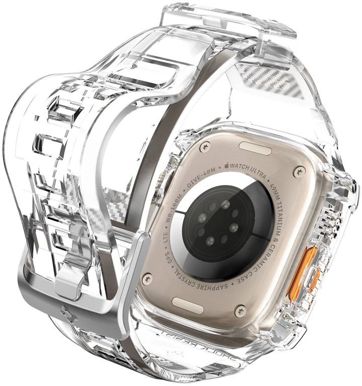 „Spigen Rugged Armor Pro“ dėklas – apyrankė su dėklu, skirta „Apple Watch Ultra“ 49 mm (skaidrus)