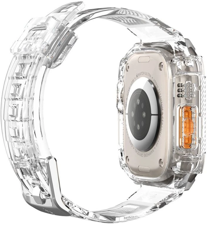 „Spigen Rugged Armor Pro“ dėklas – apyrankė su dėklu, skirta „Apple Watch Ultra“ 49 mm (skaidrus)