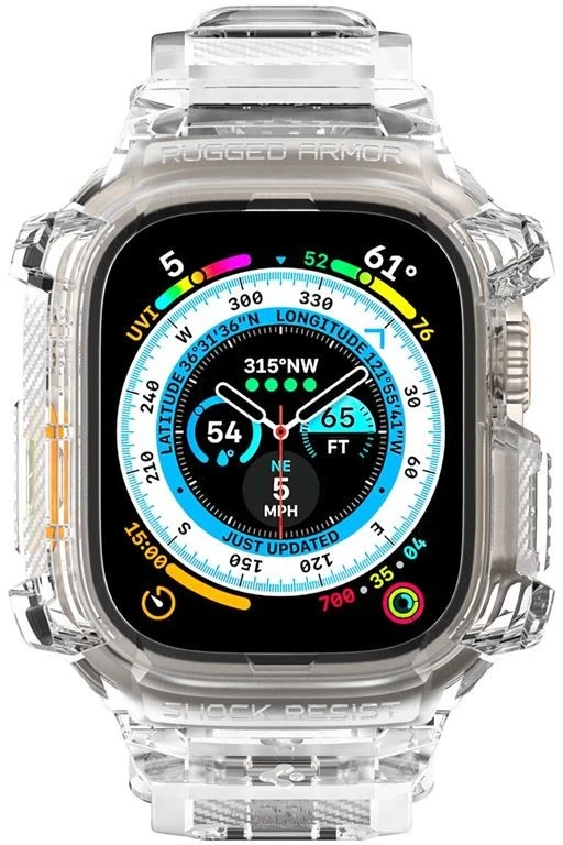 „Spigen Rugged Armor Pro“ dėklas – apyrankė su dėklu, skirta „Apple Watch Ultra“ 49 mm (skaidrus)