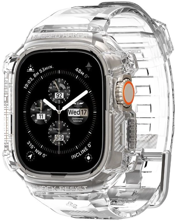 „Spigen Rugged Armor Pro“ dėklas – apyrankė su dėklu, skirta „Apple Watch Ultra“ 49 mm (skaidrus)