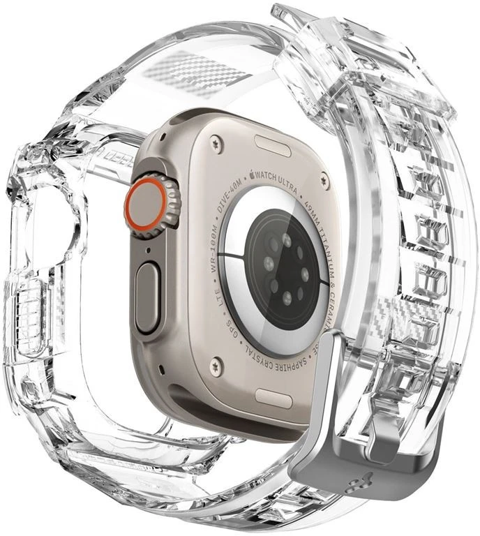 „Spigen Rugged Armor Pro“ dėklas – apyrankė su dėklu, skirta „Apple Watch Ultra“ 49 mm (skaidrus)
