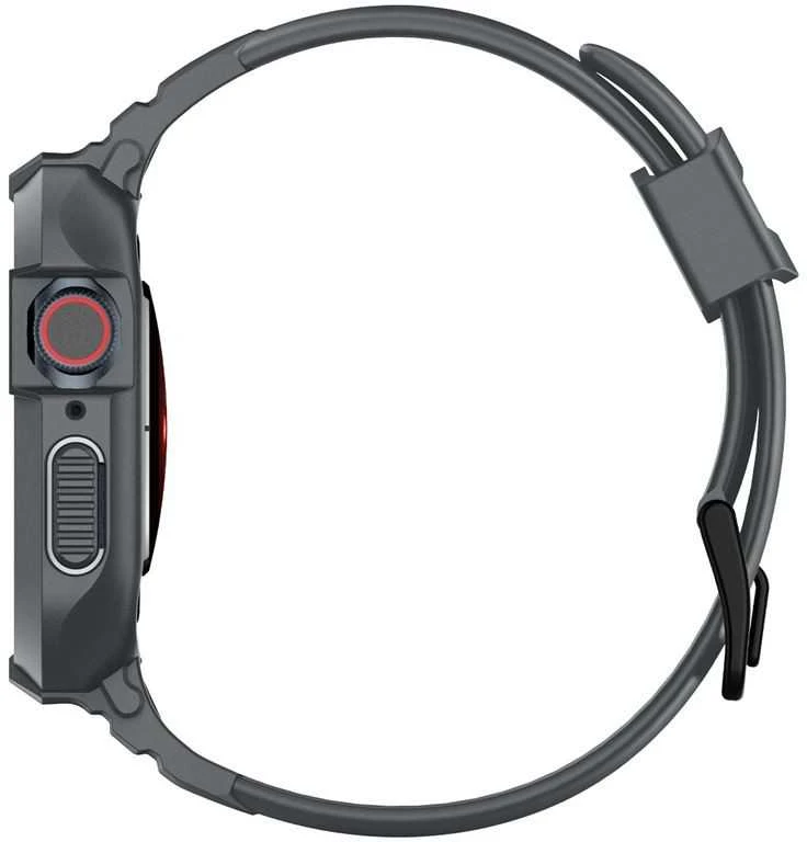„Spigen Rugged Armor Pro“ dirželis su dėklu, skirtas „Apple Watch 4/5/6/7/8/9/SE 44/45 mm“ (tamsiai pilkas)