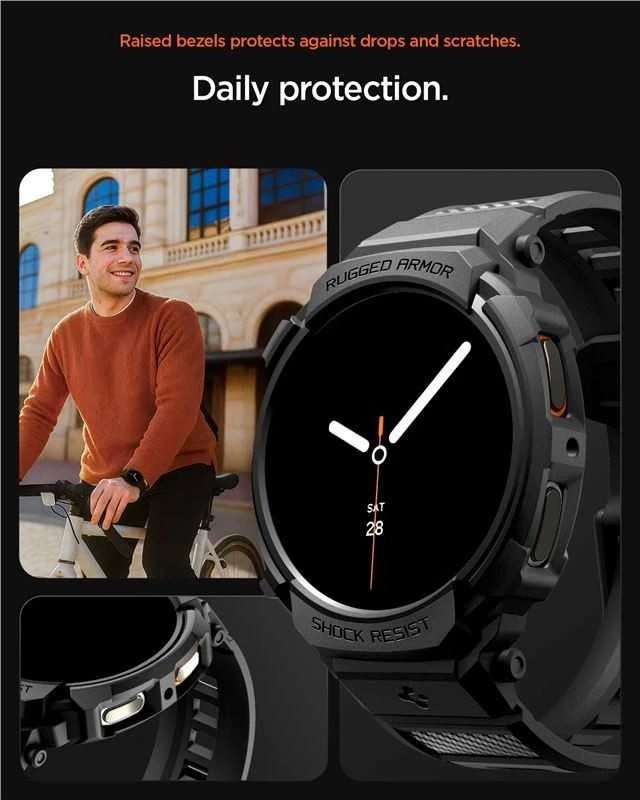 „Spigen Rugged Armor Pro“, matinis juodas - „Galaxy Watch 8“ (40 mm)