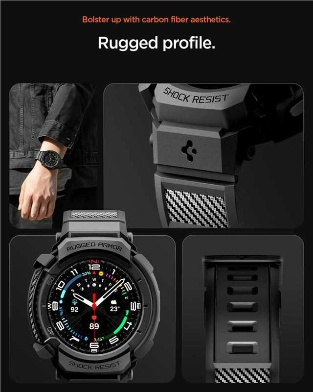 „Spigen Rugged Armor Pro“, matinis juodas - „Galaxy Watch 8 Classic“ (46 mm)