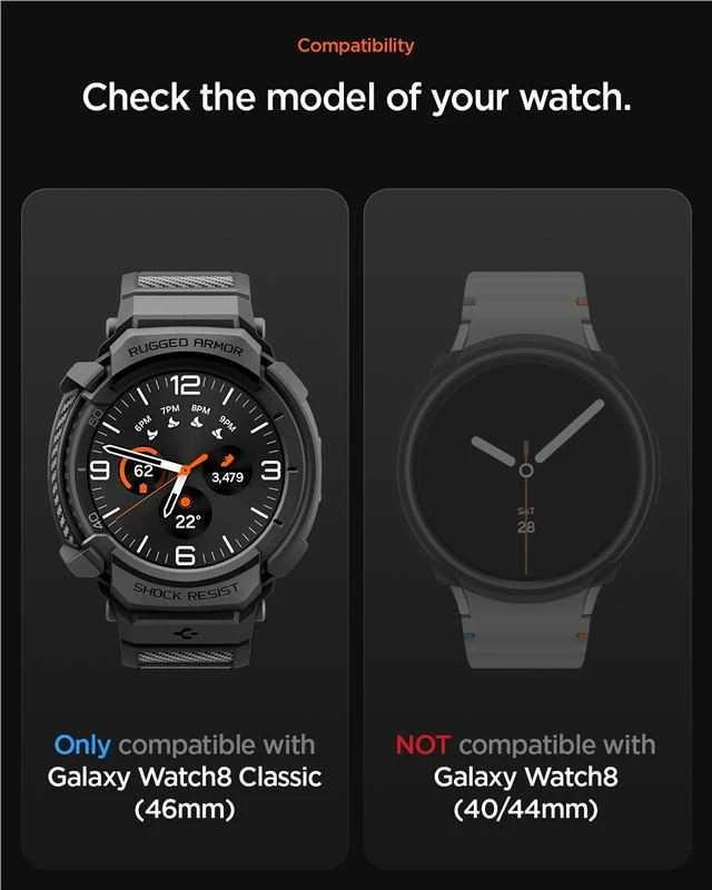 „Spigen Rugged Armor Pro“, matinis juodas - „Galaxy Watch 8 Classic“ (46 mm)