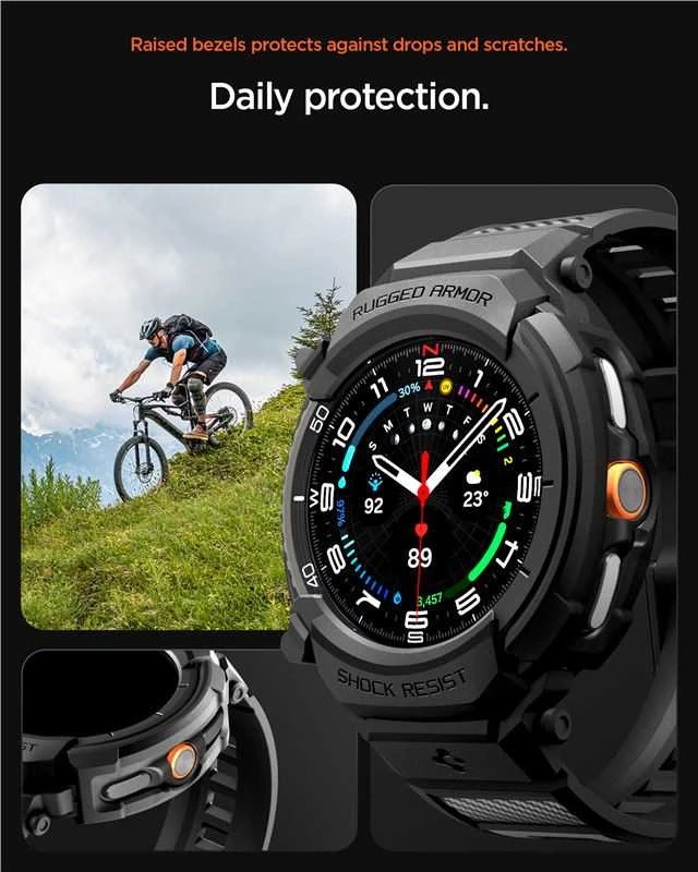 „Spigen Rugged Armor Pro“, matinis juodas - „Galaxy Watch 8 Classic“ (46 mm)