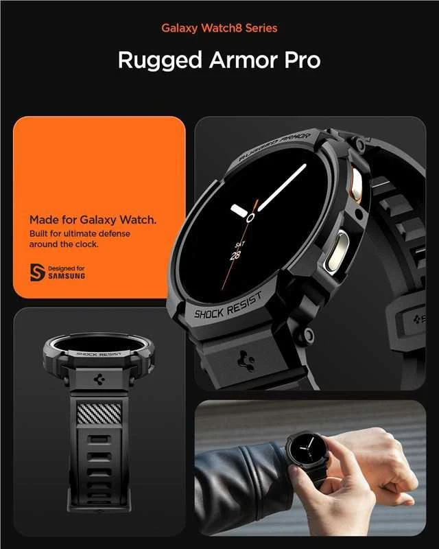 „Spigen Rugged Armor Pro“, matinis juodas - „Galaxy Watch 8“ (40 mm)