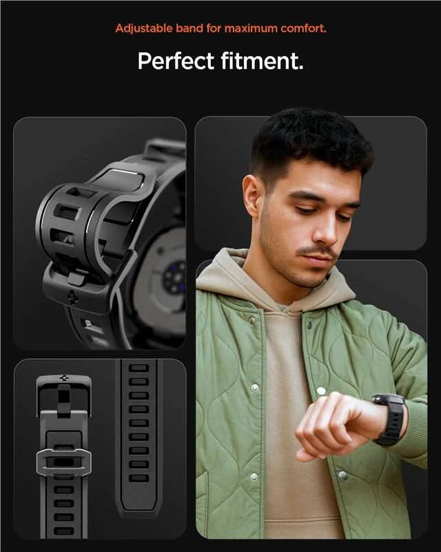 „Spigen Rugged Armor Pro“, matinis juodas - „Galaxy Watch 8 Classic“ (46 mm)