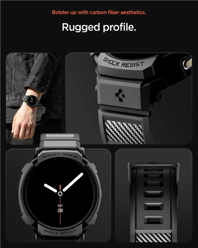 „Spigen Rugged Armor Pro“, matinis juodas - „Galaxy Watch 8“ (40 mm)