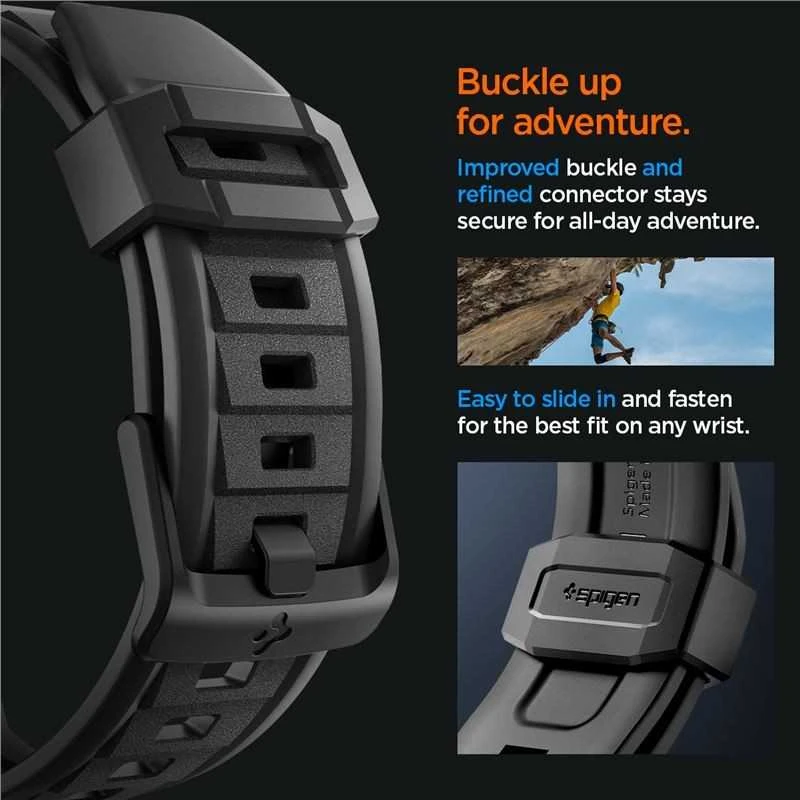 Dėklas Spigen Rugged Ultra apyrankė, matinės juodos spalvos – Apple Watch 49mm/46mm/45mm/44mm/42mm