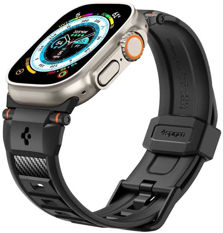 Dėklas Spigen Rugged Ultra apyrankė, matinės juodos spalvos – Apple Watch 49mm/46mm/45mm/44mm/42mm