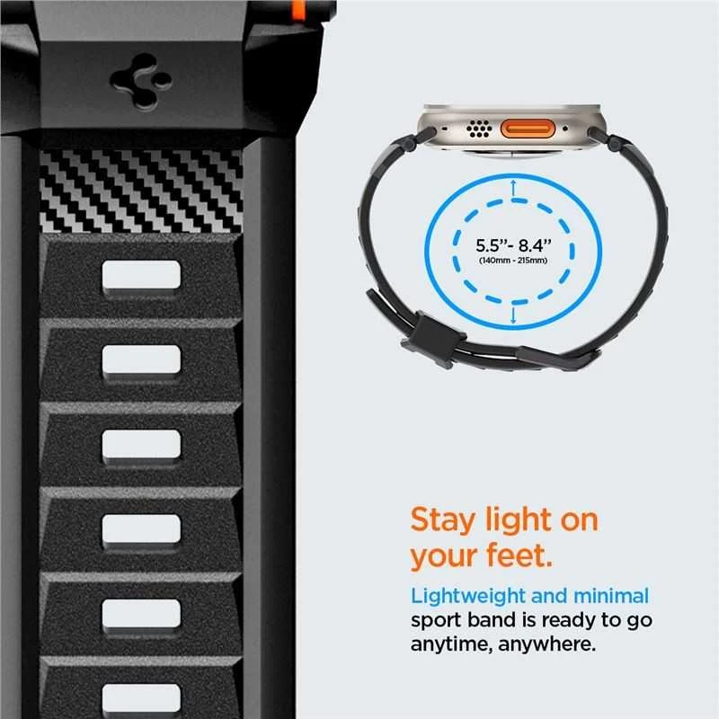 Dėklas Spigen Rugged Ultra apyrankė, matinės juodos spalvos – Apple Watch 49mm/46mm/45mm/44mm/42mm