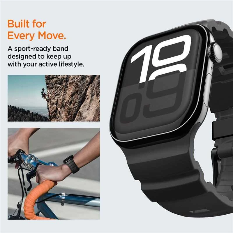 „Spigen“ silikoninė apyrankė, juoda - Apple Watch 49mm/46mm/45mm/44mm