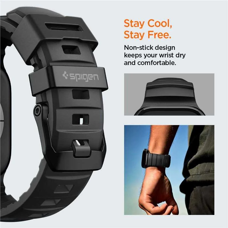 „Spigen“ silikoninė apyrankė, juoda - Apple Watch 49mm/46mm/45mm/44mm