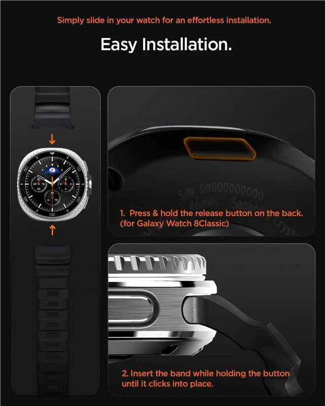 Spigen Silicone Band, juodas - Samsung Galaxy Watch 8 46mm/44mm/40mm