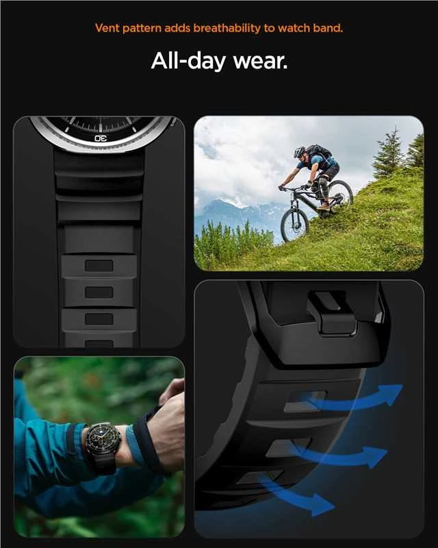Spigen Silicone Band, juodas - Samsung Galaxy Watch 8 46mm/44mm/40mm