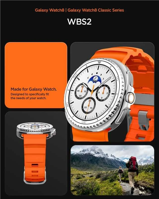 „Spigen“ silikoninė apyrankė, oranžinė - „Samsung Galaxy Watch 8“ 46 mm/44 mm/40 mm
