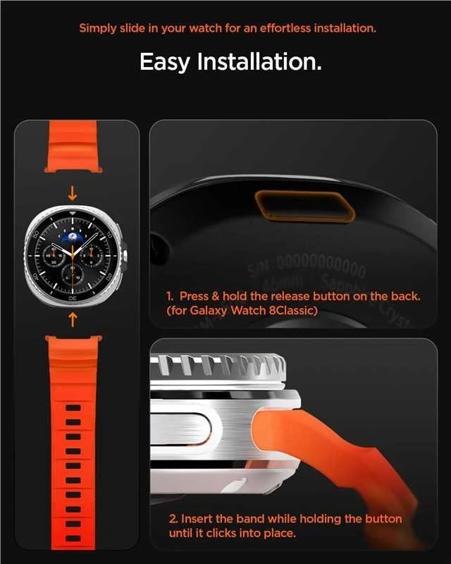 „Spigen“ silikoninė apyrankė, oranžinė - „Samsung Galaxy Watch 8“ 46 mm/44 mm/40 mm