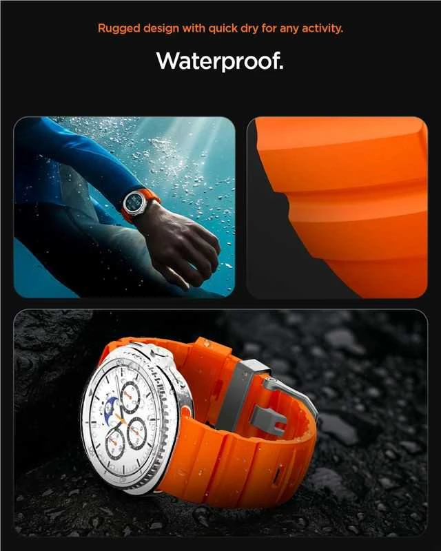 „Spigen“ silikoninė apyrankė, oranžinė - „Samsung Galaxy Watch 8“ 46 mm/44 mm/40 mm