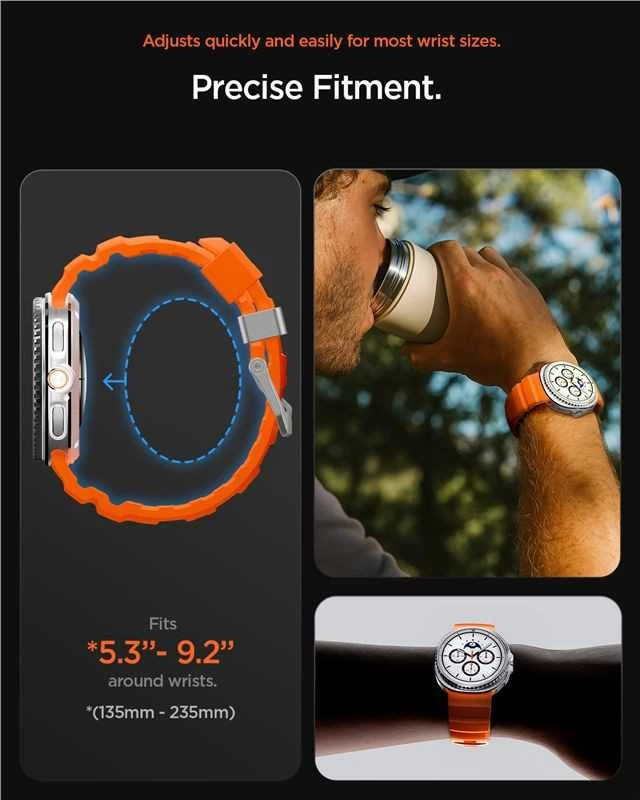 „Spigen“ silikoninė apyrankė, oranžinė - „Samsung Galaxy Watch 8“ 46 mm/44 mm/40 mm