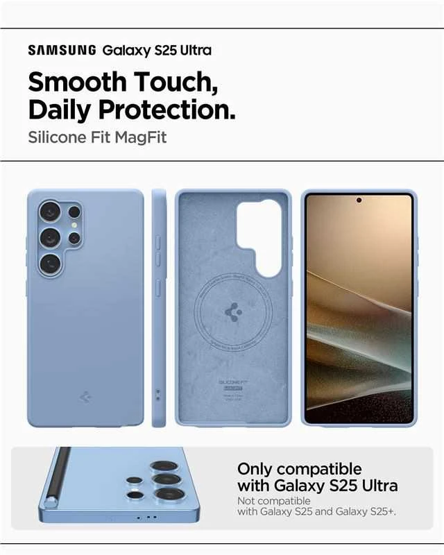 Spigen Silicone Fit Mag Samsung Galaxy S25 Ultra – dėklas telefonui mėlynos spalvos
