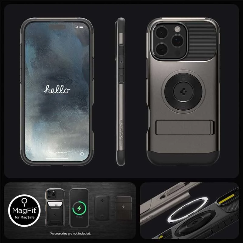 Dėklas Spigen Slim Armor MagSafe, gunmetal - iPhone 16 Pro