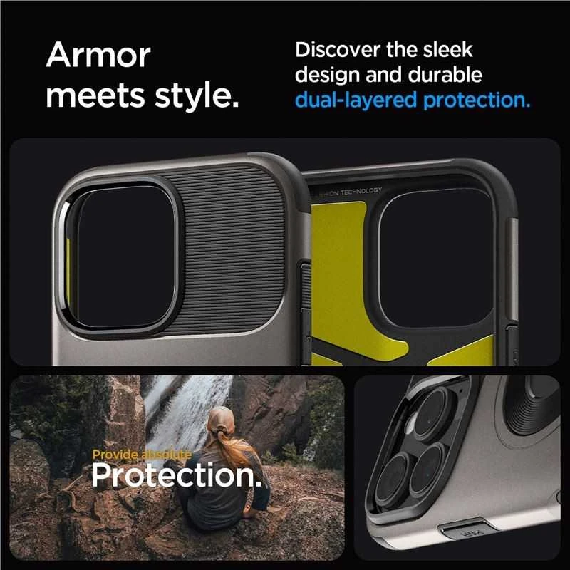 Dėklas Spigen Slim Armor MagSafe, gunmetal - iPhone 16 Pro