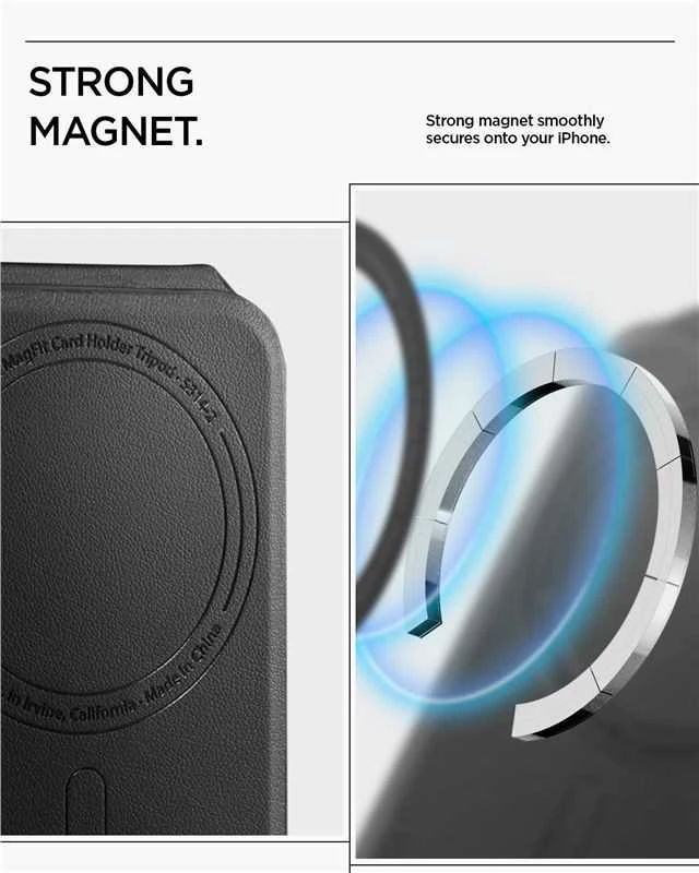 Dėklas Spigen Plonas sulankstomas stovas MagSafe piniginė 1 kortelė, juoda