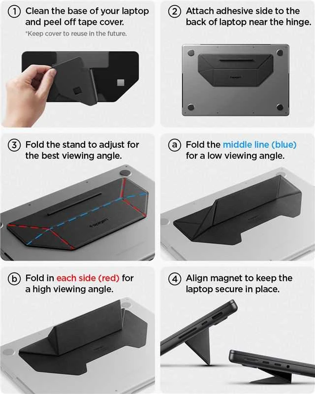 Ergonomiškas stovas Spigen Slimfold Nešiojamas kompiuteris Stand LD201-S3, juodas