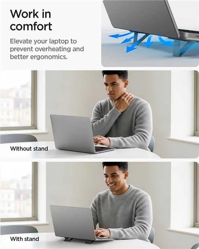 Ergonomiškas stovas Spigen Slimfold Nešiojamas kompiuteris Stand LD201-S2, juodas