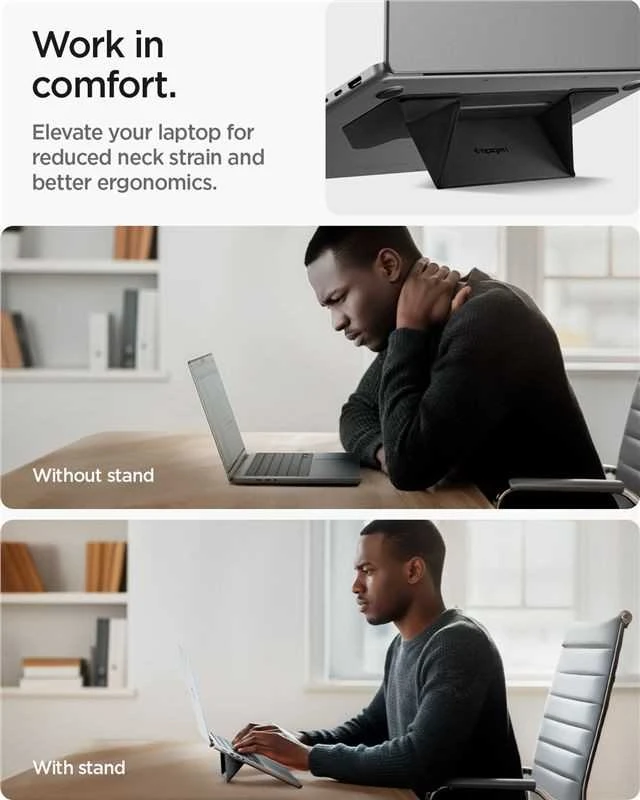 Ergonomiškas stovas Spigen Slimfold Nešiojamas kompiuteris Stand LD201-S3, juodas