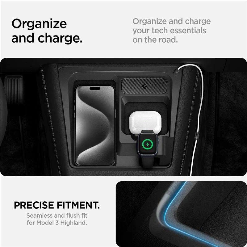 Spigen Tesla 3 viename belaidžio įkrovimo laikiklis, juodas - Tesla Model 3 2024